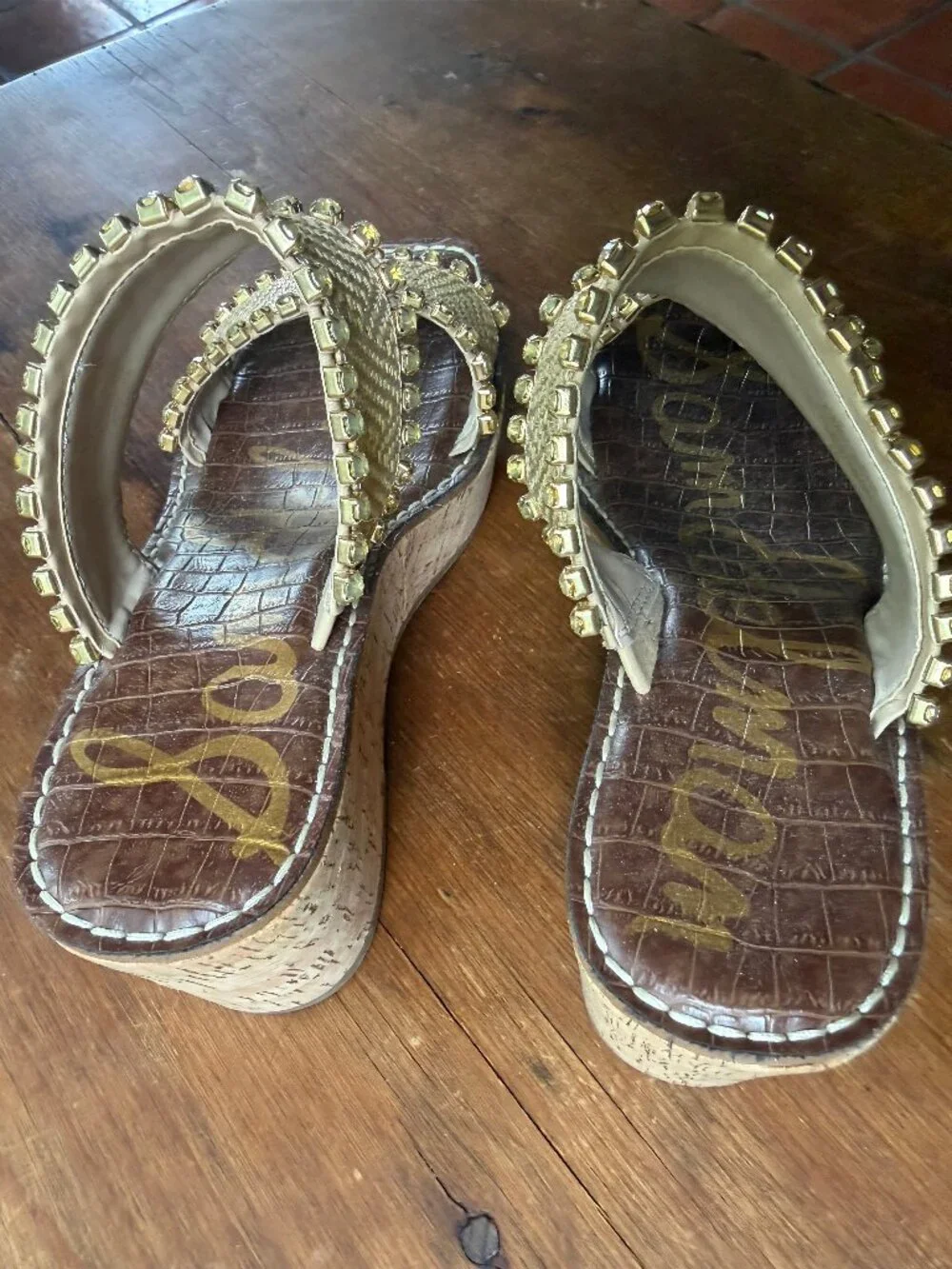 Sam Edelman cork sandals size 7 gold trim and beads